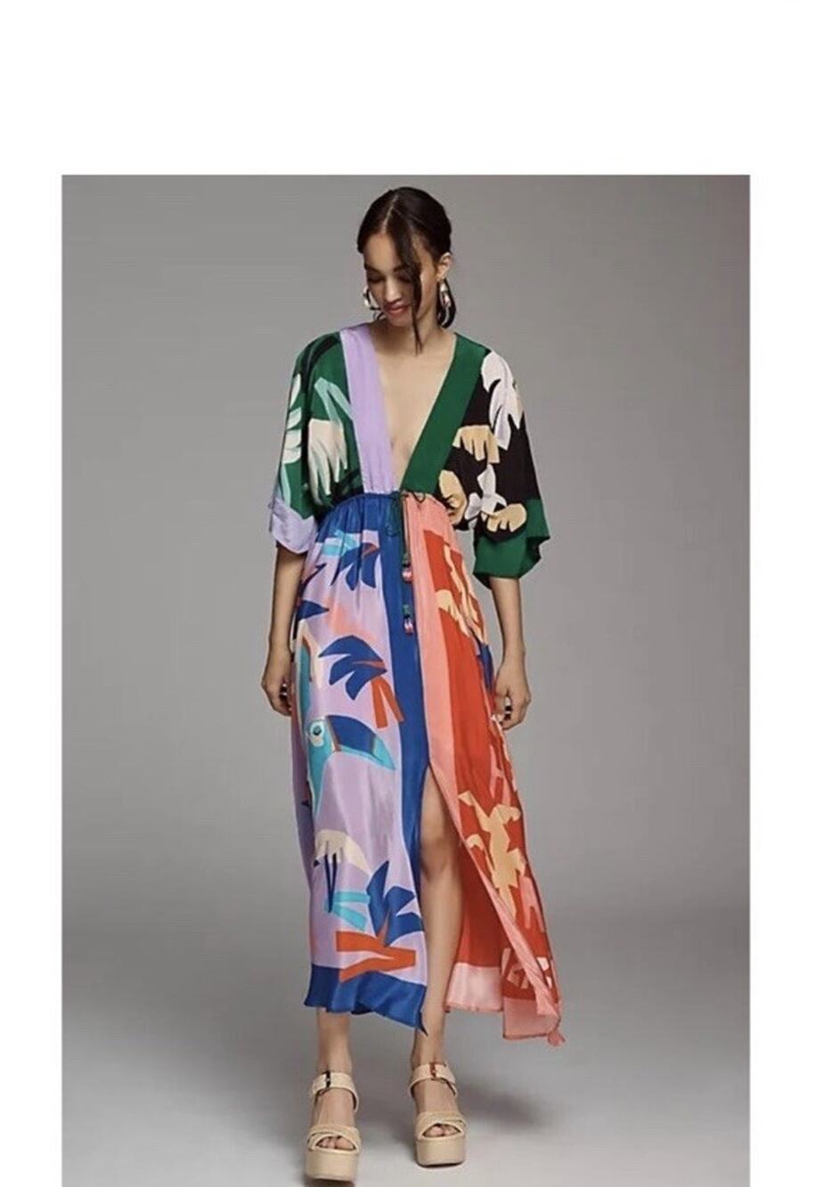 Farm Rio Silk Maxi Dress Purchased At Anthropologie Size Small